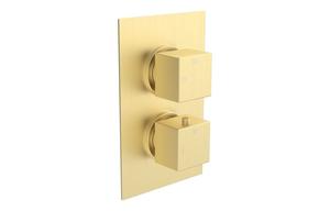 Galaxy Thermostatic Single Outlet Twin Shower Valve - Brushed Brass